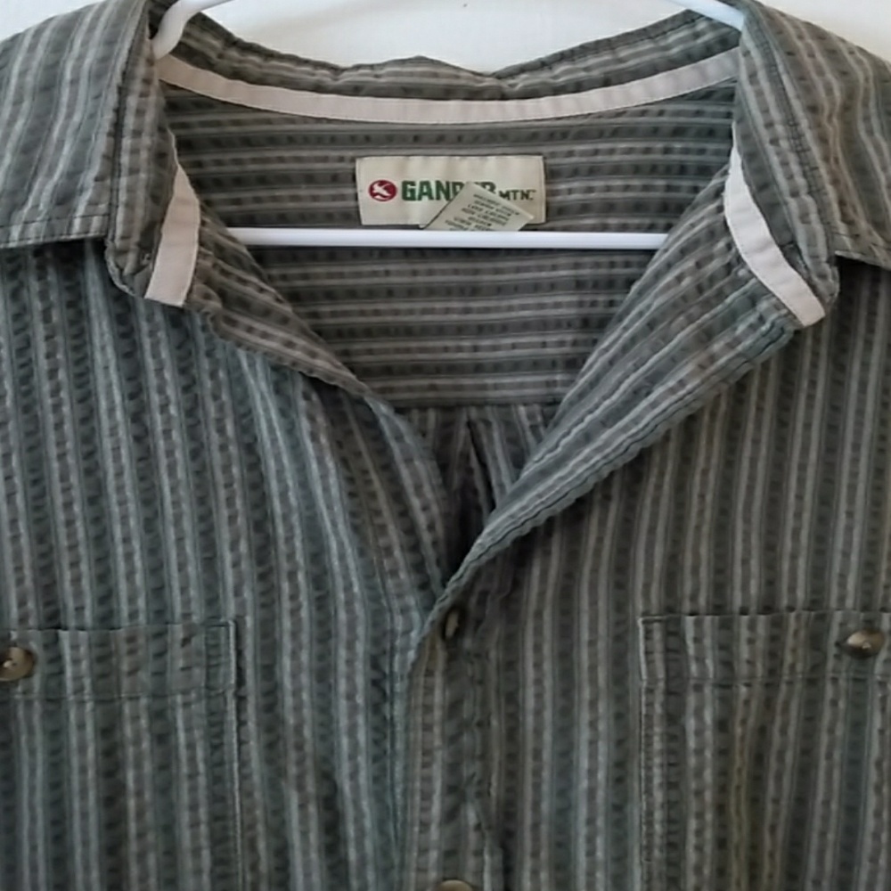 Gander Green Cotton Camp Shirt Striped XL